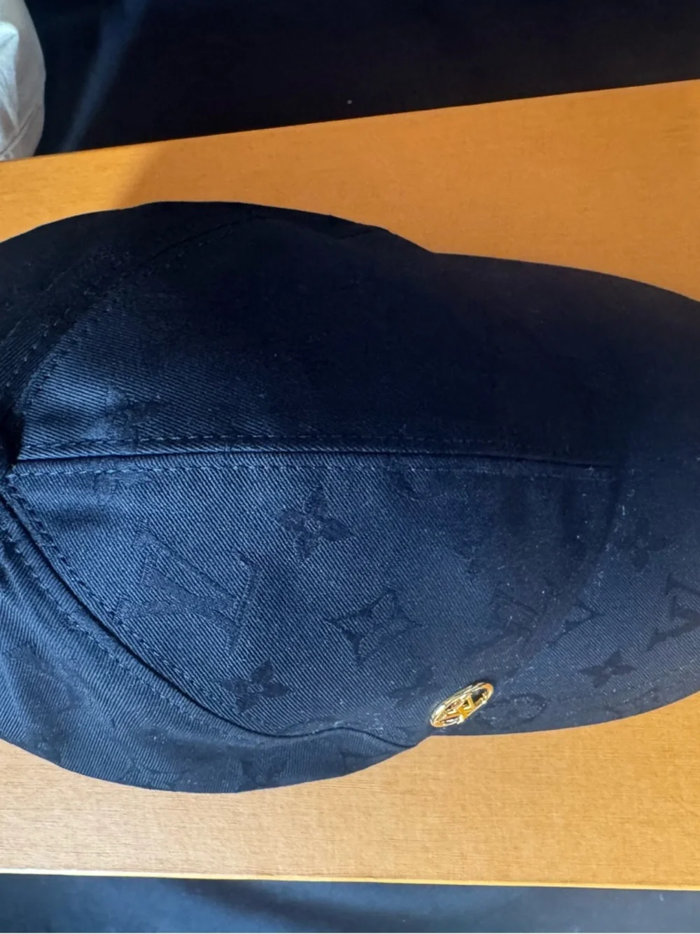Louis Vuitton Black Monogram Embossed Baseball Cap with Gold Pin - Picture 9 of 11